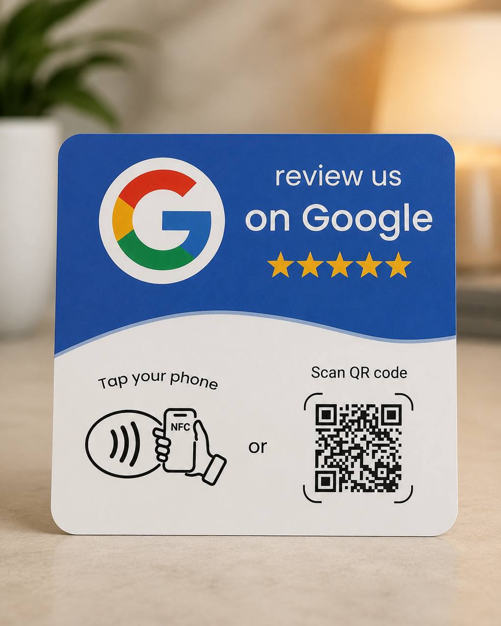 Stand NFC da banco per recensioni Google con QR Code