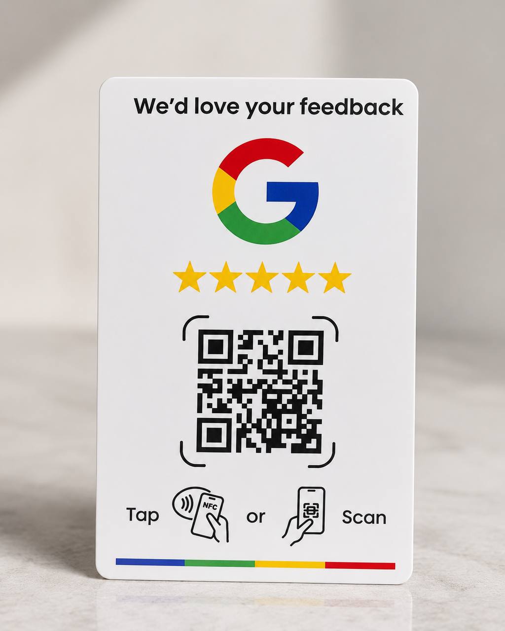 Stand NFC verticale per recensioni Google con QR Code